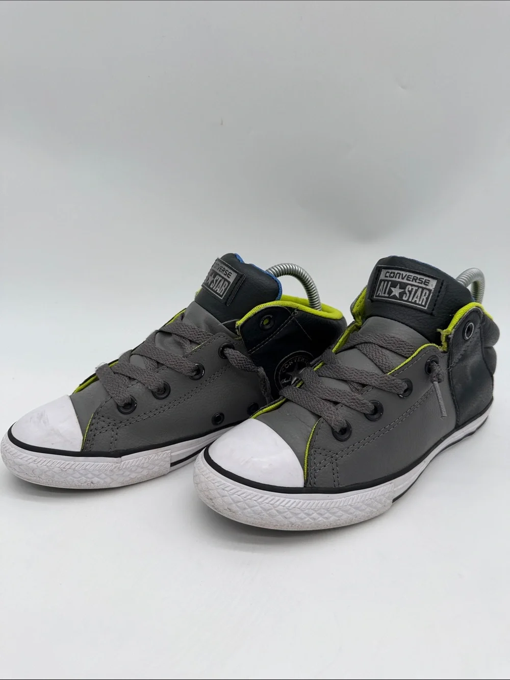 Converse Chuck Taylor All Star Youth Sz 4 Static Mid Sneaker Gray Black Leather